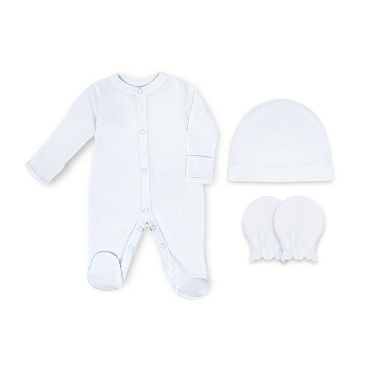 Set 3  piezas, 1 pañalero anti-rasguños, 1 gorro y par de manoplas