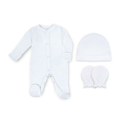 Set 3  piezas, 1 pañalero anti-rasguños, 1 gorro y par de manoplas