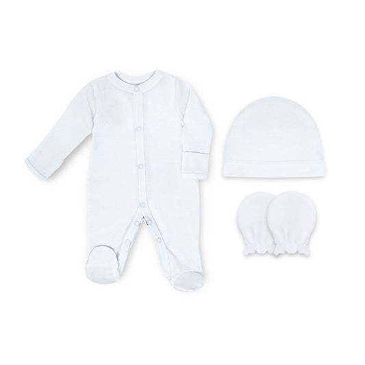 Set 3  piezas, 1 pañalero anti-rasguños, 1 gorro y par de manoplas